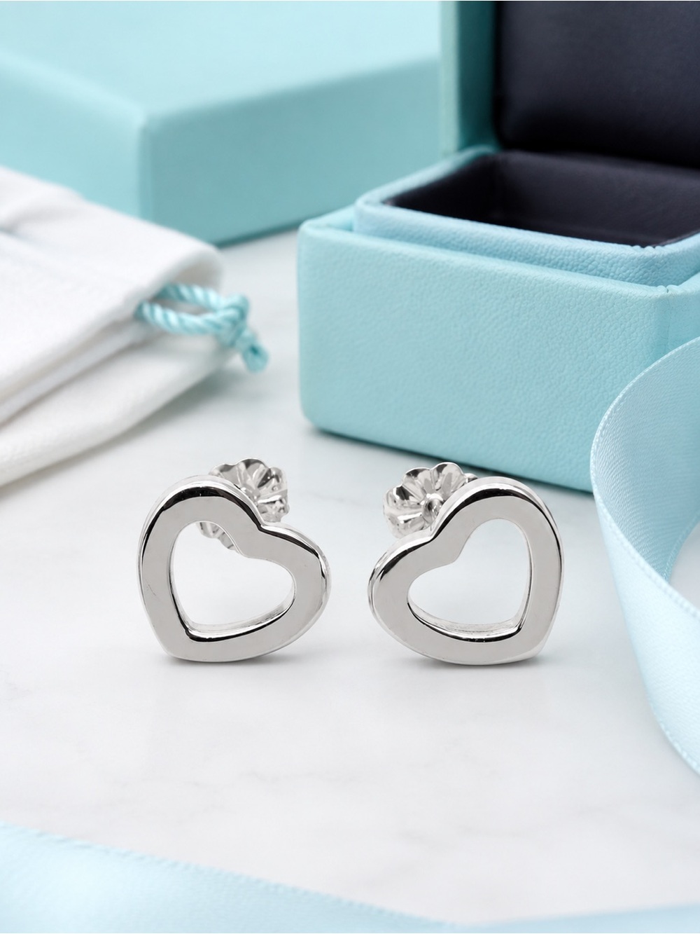 Tiffany & Co. Rare Retired Mini Squared Open Heart Stud Earrings